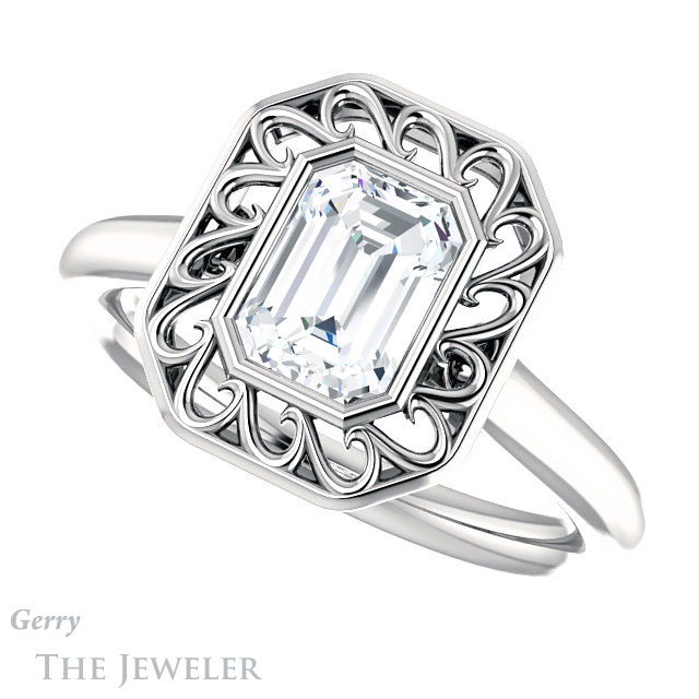 Emerald Cut Forever One Moissanite Engagement Ring #GTJ1275-emerald-fb-w | Gerry The Jeweler Emerald Cut Forever Brilliant Moissanite Engagement Ring #GTJ1275-emerald-fb-w