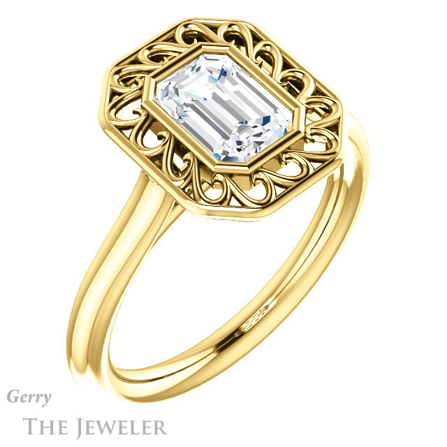 Emerald Cut Forever One Moissanite Engagement Ring #GTJ1275-emerald-fb-y | Gerry The Jeweler Emerald Cut Forever Brilliant Moissanite Engagement Ring #GTJ1275-emerald-fb-y