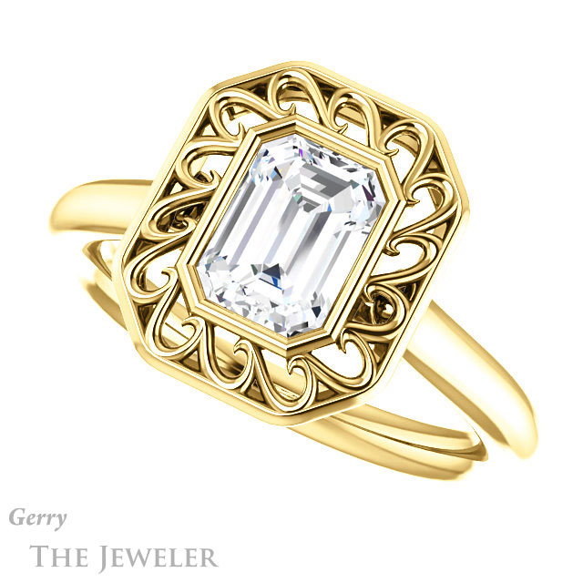 Emerald Cut Forever One Moissanite Engagement Ring #GTJ1275-emerald-fb-y | Gerry The Jeweler Emerald Cut Forever Brilliant Moissanite Engagement Ring #GTJ1275-emerald-fb-y