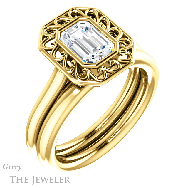 Emerald Cut Forever One Moissanite Engagement Ring #GTJ1275-emerald-fb-y | Gerry The Jeweler Emerald Cut Forever Brilliant Moissanite Engagement Ring #GTJ1275-emerald-fb-y