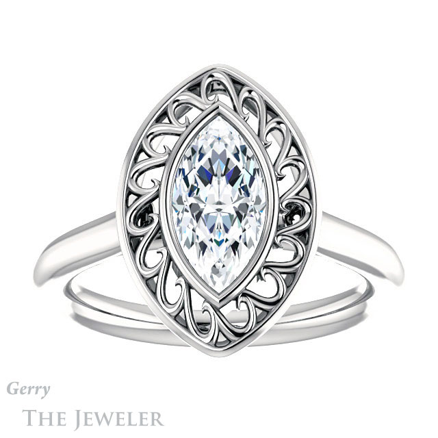 Marquise Cut Forever One Moissanite Engagement Ring #GTJ1275-marquise-fb-w | Gerry The Jeweler Marquise Cut Forever Brilliant Moissanite Engagement Ring #GTJ1275-marquise-fb-w