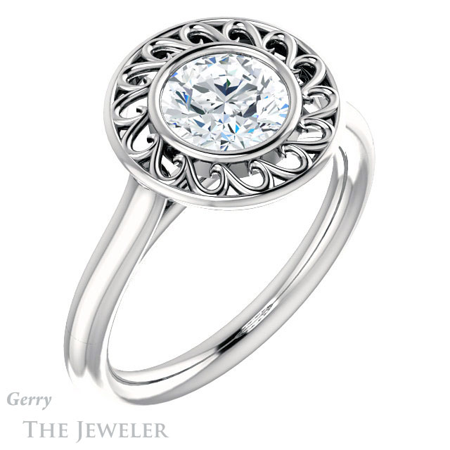 Round Cut Forever One Moissanite Engagement Ring #GTJ1275-round-fo-w | Gerry The Jeweler Round Cut Forever One Moissanite Engagement Ring #GTJ1275-round-fo-w