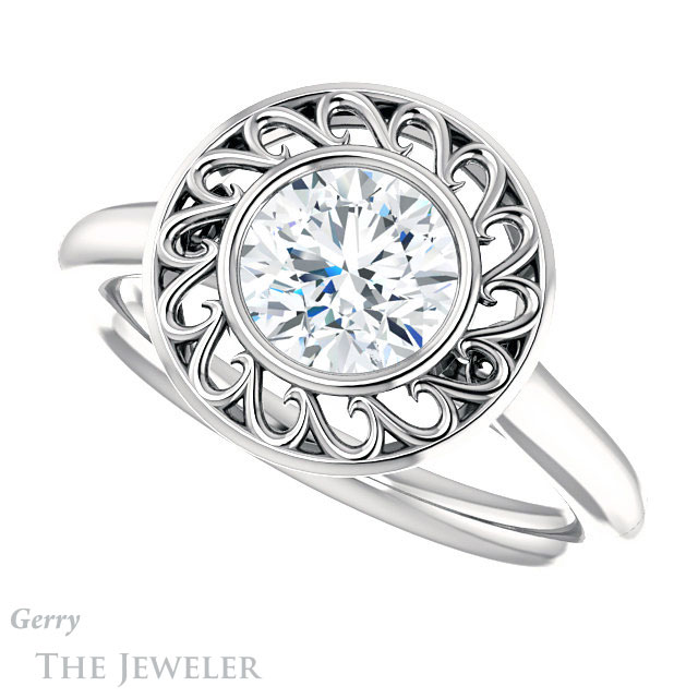 Round Cut Forever One Moissanite Engagement Ring #GTJ1275-round-fo-w | Gerry The Jeweler Round Cut Forever One Moissanite Engagement Ring #GTJ1275-round-fo-w