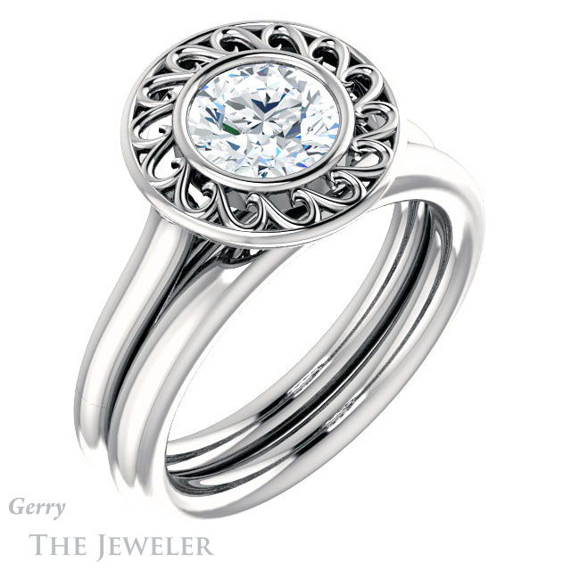 Round Cut Forever One Moissanite Engagement Ring #GTJ1275-round-fo-w | Gerry The Jeweler Round Cut Forever One Moissanite Engagement Ring #GTJ1275-round-fo-w