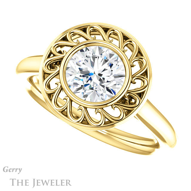 Round Cut Forever One Moissanite Engagement Ring #GTJ1275-round-fo-y | Gerry The Jeweler Round Cut Forever One Moissanite Engagement Ring #GTJ1275-round-fo-y