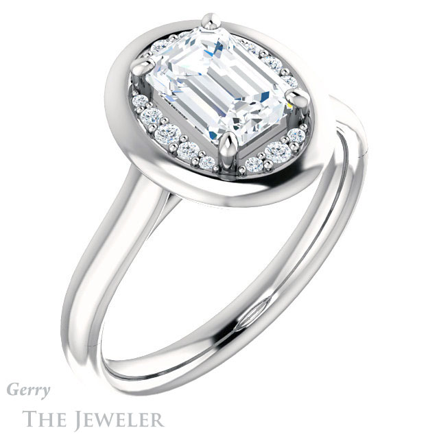Emerald Cut Forever One Moissanite Engagement Ring #GTJ1276-emerald-fb-w | Gerry The Jeweler Emerald Cut Forever Brilliant Moissanite Engagement Ring #GTJ1276-emerald-fb-w