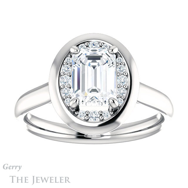 Emerald Cut Forever One Moissanite Engagement Ring #GTJ1276-emerald-fb-w | Gerry The Jeweler Emerald Cut Forever Brilliant Moissanite Engagement Ring #GTJ1276-emerald-fb-w