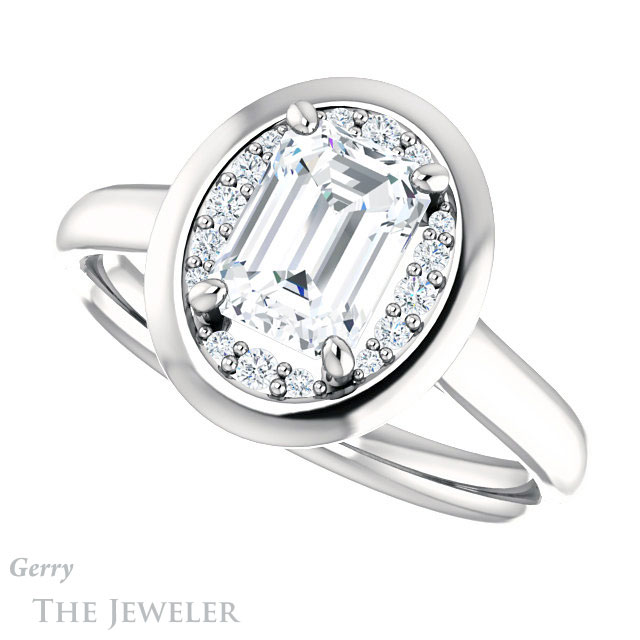 Emerald Cut Forever One Moissanite Engagement Ring #GTJ1276-emerald-fb-w | Gerry The Jeweler Emerald Cut Forever Brilliant Moissanite Engagement Ring #GTJ1276-emerald-fb-w