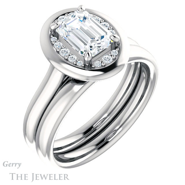 Emerald Cut Forever One Moissanite Engagement Ring #GTJ1276-emerald-fb-w | Gerry The Jeweler Emerald Cut Forever Brilliant Moissanite Engagement Ring #GTJ1276-emerald-fb-w