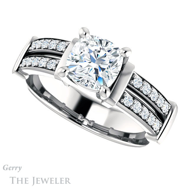 Cushion Cut Forever One Moissanite Engagement Ring #GTJ1279-cushion-fo-w