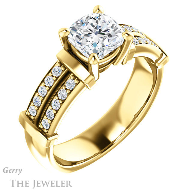 Cushion Cut Forever One Moissanite Engagement Ring #GTJ1279-cushion-fo-y 4 Cushion Cut Forever One Moissanite Engagement Ring #GTJ1279-cushion-fo-y