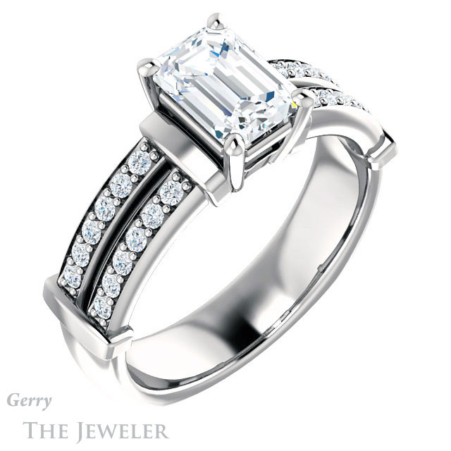 Emerald Cut Forever Brilliant Moissanite Engagement Ring #GTJ1279-emerald-fb-w