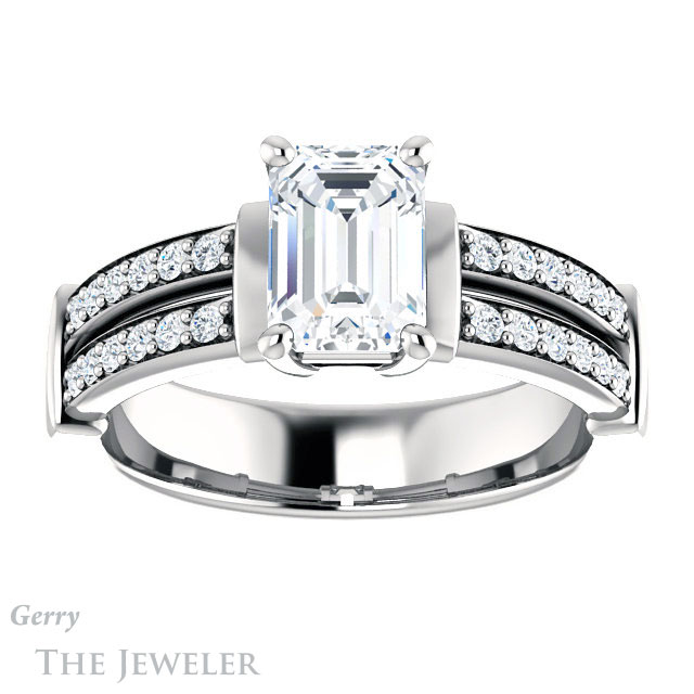 Emerald Cut Forever Brilliant Moissanite Engagement Ring #GTJ1279-emerald-fb-w