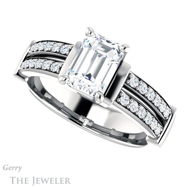 Emerald Cut Forever Brilliant Moissanite Engagement Ring #GTJ1279-emerald-fb-w
