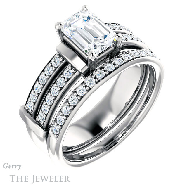 Emerald Cut Forever Brilliant Moissanite Engagement Ring #GTJ1279-emerald-fb-w