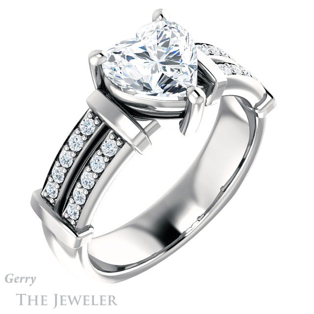 Heart Shaped Forever Brilliant Moissanite Engagement Ring #GTJ1279-heart-fb-w