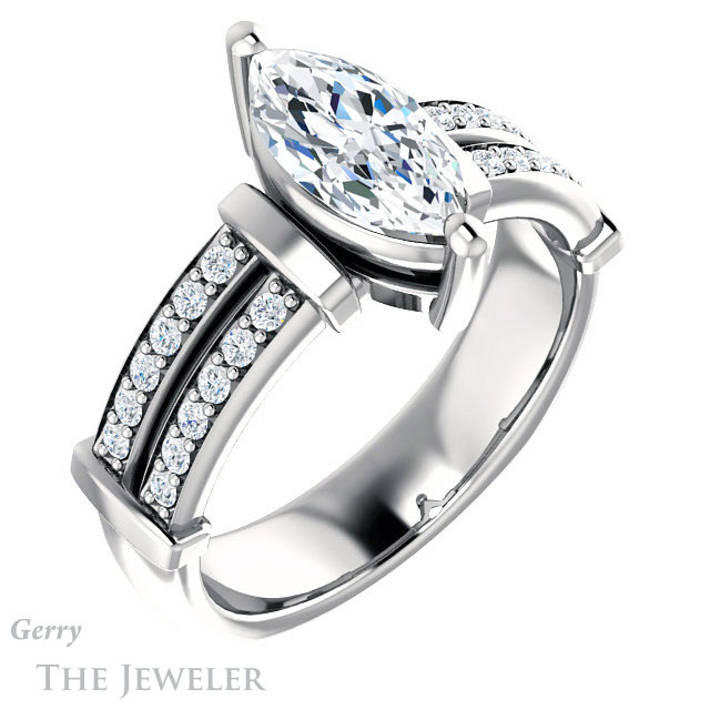 Marquise Cut Forever Brilliant Moissanite Engagement Ring #GTJ1279-marquise-fb-w