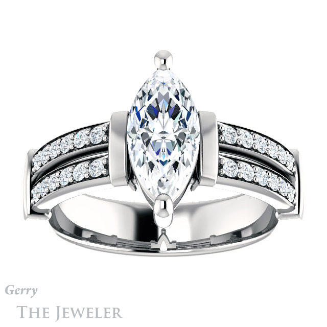 Marquise Cut Forever Brilliant Moissanite Engagement Ring #GTJ1279-marquise-fb-w