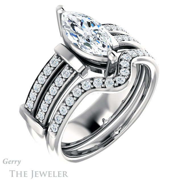Marquise Cut Forever Brilliant Moissanite Engagement Ring #GTJ1279-marquise-fb-w