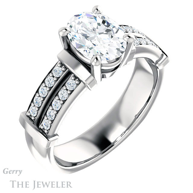 Oval Shaped Forever One Moissanite Engagement Ring #GTJ1279-oval-fo-w 4 Oval Shaped Forever One Moissanite Engagement Ring #GTJ1279-oval-fo-w