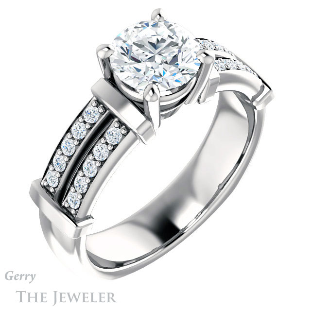 Round Cut Forever One Moissanite Engagement Ring #GTJ1279-round-fo-w