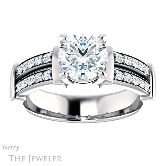 Round Cut Forever One Moissanite Engagement Ring #GTJ1279-round-fo-w