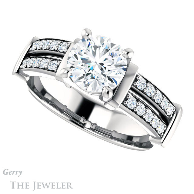 Round Cut Forever One Moissanite Engagement Ring #GTJ1279-round-fo-w