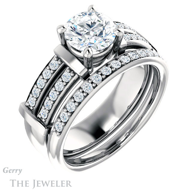 Round Cut Forever One Moissanite Engagement Ring #GTJ1279-round-fo-w