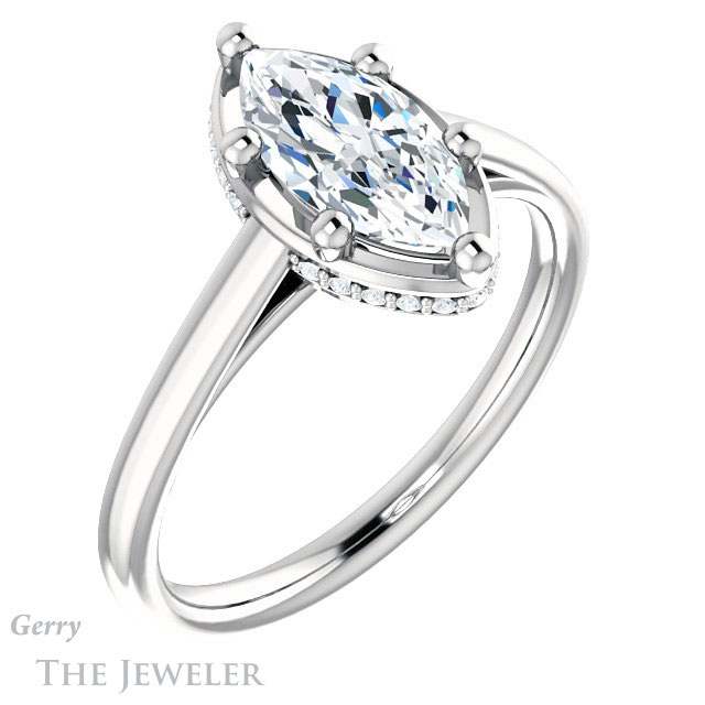 Marquise Cut Forever One Moissanite Engagement Ring #GTJ1283-marquise-fb-w | Gerry The Jeweler Marquise Cut Forever Brilliant Moissanite Engagement Ring #GTJ1283-marquise-fb-w