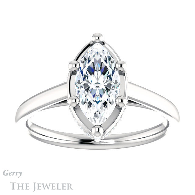 Marquise Cut Forever One Moissanite Engagement Ring #GTJ1283-marquise-fb-w | Gerry The Jeweler Marquise Cut Forever Brilliant Moissanite Engagement Ring #GTJ1283-marquise-fb-w