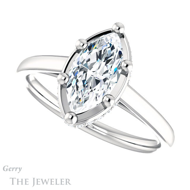 Marquise Cut Forever One Moissanite Engagement Ring #GTJ1283-marquise-fb-w | Gerry The Jeweler Marquise Cut Forever Brilliant Moissanite Engagement Ring #GTJ1283-marquise-fb-w