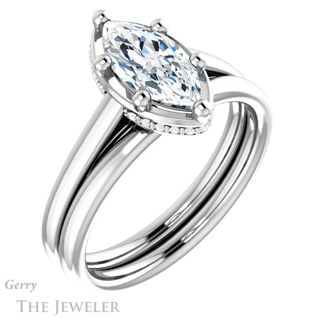 Marquise Cut Forever One Moissanite Engagement Ring #GTJ1283-marquise-fb-w | Gerry The Jeweler Marquise Cut Forever Brilliant Moissanite Engagement Ring #GTJ1283-marquise-fb-w
