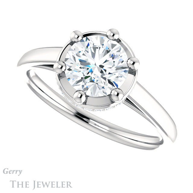 Round Cut Forever One Moissanite Engagement Ring #GTJ1283-round-fo-w | Gerry The Jeweler Round Cut Forever One Moissanite Engagement Ring #GTJ1283-round-fo-w