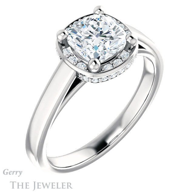 Cushion Cut Forever One Moissanite Engagement Ring #GTJ1284-cushion-fo-w 4 Cushion Cut Forever One Moissanite Engagement Ring #GTJ1284-cushion-fo-w