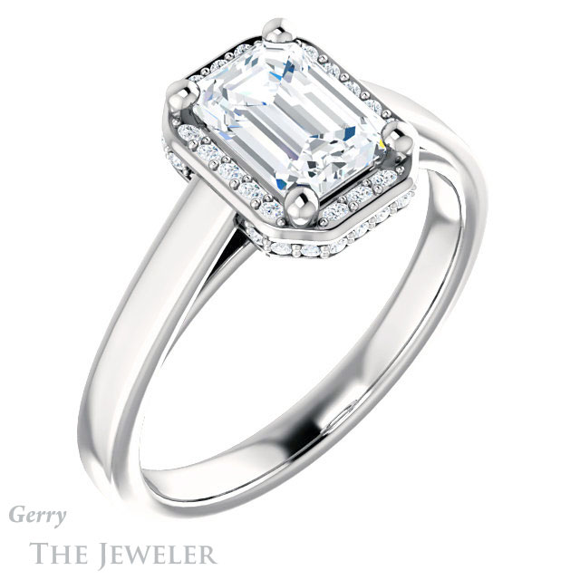 Emerald Cut Forever One Moissanite Engagement Ring #GTJ1284-emerald-fb-w 4 Emerald Cut Forever Brilliant Moissanite Engagement Ring #GTJ1284-emerald-fb-w
