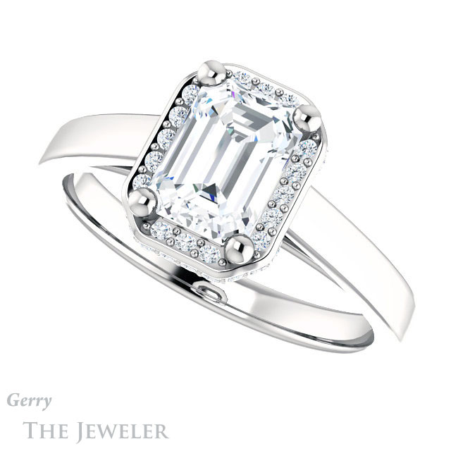 Emerald Cut Forever One Moissanite Engagement Ring #GTJ1284-emerald-fb-w 5 Emerald Cut Forever Brilliant Moissanite Engagement Ring #GTJ1284-emerald-fb-w