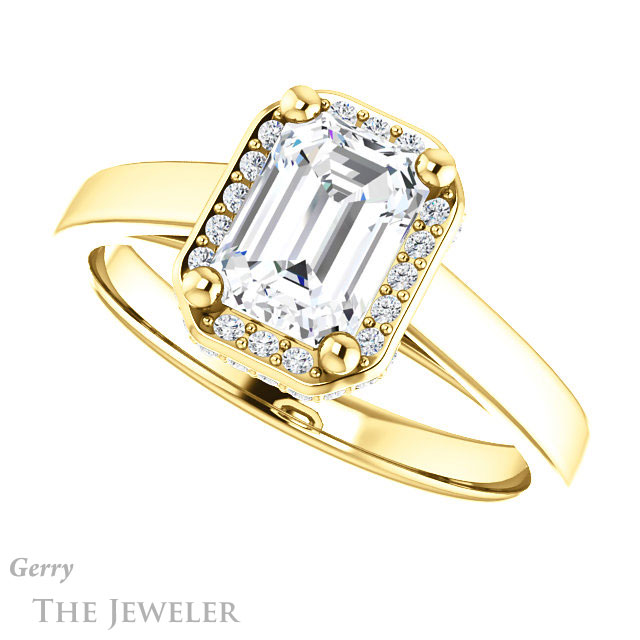 Emerald Cut Forever Brilliant Moissanite Engagement Ring #GTJ1284-emerald-fb-y
