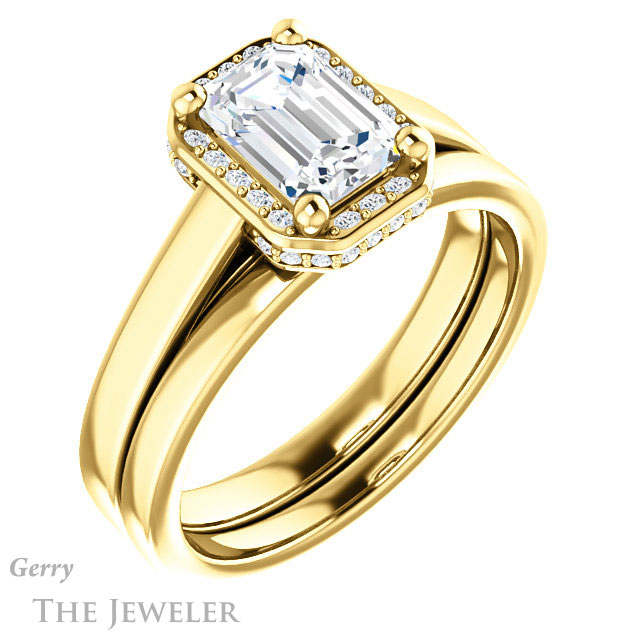 Emerald Cut Forever Brilliant Moissanite Engagement Ring #GTJ1284-emerald-fb-y
