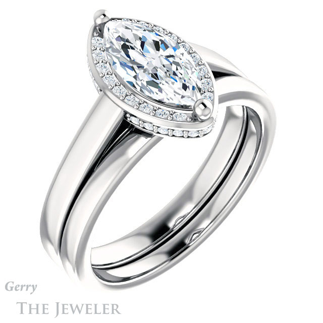 Marquise Cut Forever One Moissanite Engagement Ring #GTJ1284-marquise-fb-w 6 Marquise Cut Forever Brilliant Moissanite Engagement Ring #GTJ1284-marquise-fb-w