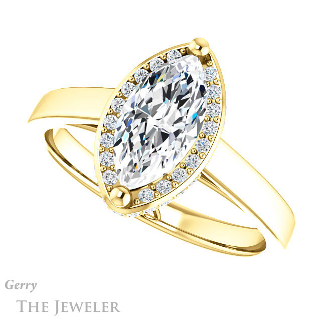 Marquise Cut Forever One Moissanite Engagement Ring #GTJ1284-marquise-fb-y 5 Marquise Cut Forever Brilliant Moissanite Engagement Ring #GTJ1284-marquise-fb-y