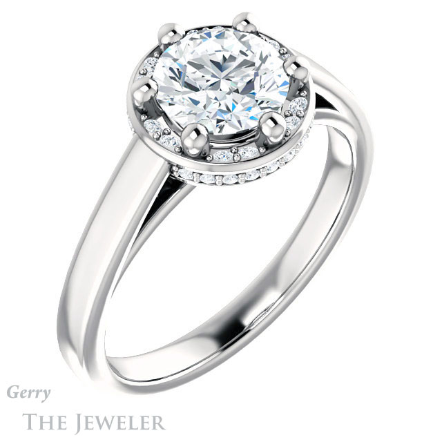 Round Cut Forever One Moissanite Engagement Ring #GTJ1284-round-fo-w 4 Round Cut Forever One Moissanite Engagement Ring #GTJ1284-round-fo-w