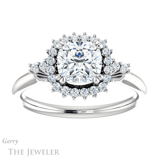 Cushion Cut Forever One Moissanite Engagement Ring #GTJ1285-cushion-fo-w