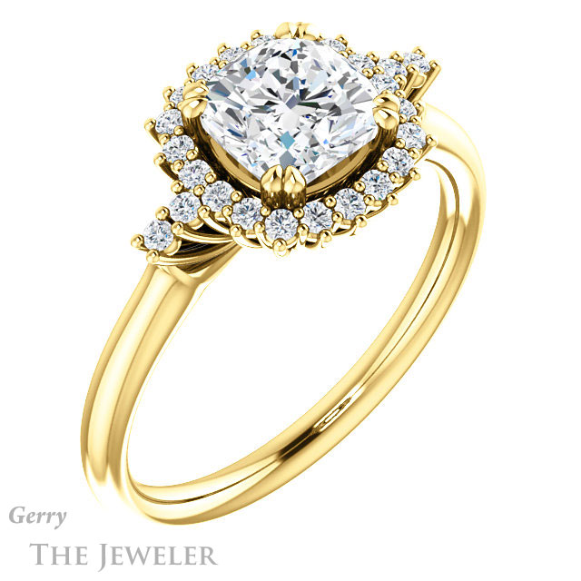 Cushion Cut Forever One Moissanite Engagement Ring #GTJ1285-cushion-fo-y 4 Cushion Cut Forever One Moissanite Engagement Ring #GTJ1285-cushion-fo-y