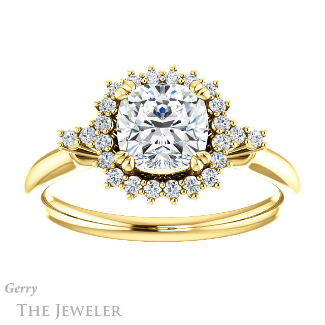 Cushion Cut Forever One Moissanite Engagement Ring #GTJ1285-cushion-fo-y