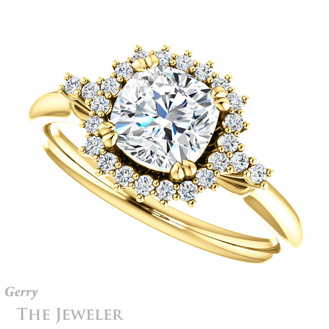 Cushion Cut Forever One Moissanite Engagement Ring #GTJ1285-cushion-fo-y 5 Cushion Cut Forever One Moissanite Engagement Ring #GTJ1285-cushion-fo-y