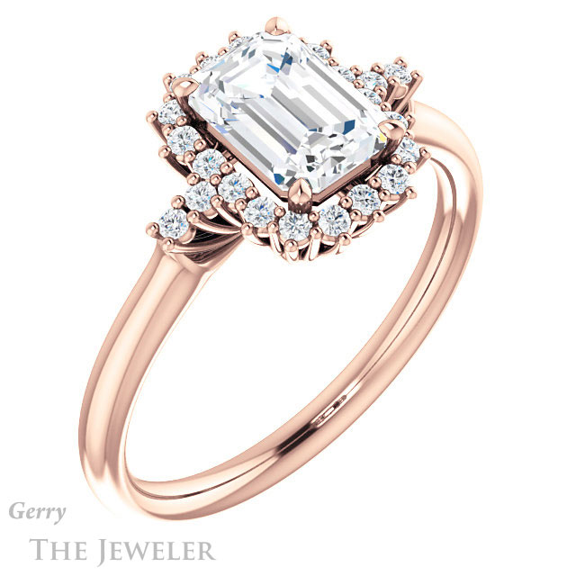 Emerald Cut Forever One Moissanite Engagement Ring #GTJ1285-emerald-fb-r 4 Emerald Cut Forever Brilliant Moissanite Engagement Ring #GTJ1285-emerald-fb-r