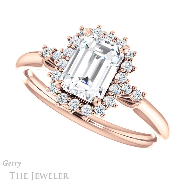 Emerald Cut Forever One Moissanite Engagement Ring #GTJ1285-emerald-fb-r 5 Emerald Cut Forever Brilliant Moissanite Engagement Ring #GTJ1285-emerald-fb-r
