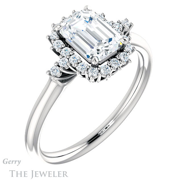 Emerald Cut Forever One Moissanite Engagement Ring #GTJ1285-emerald-fb-w 4 Emerald Cut Forever Brilliant Moissanite Engagement Ring #GTJ1285-emerald-fb-w
