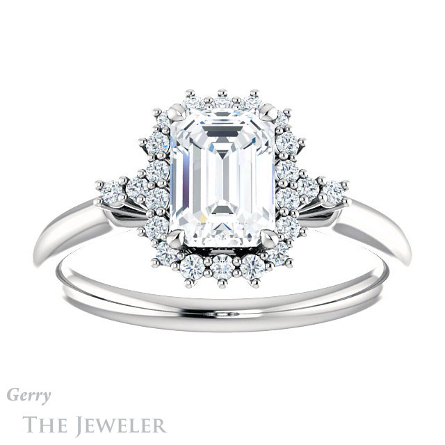 Emerald Cut Forever One Moissanite Engagement Ring #GTJ1285-emerald-fb-w 1 Emerald Cut Forever Brilliant Moissanite Engagement Ring #GTJ1285-emerald-fb-w