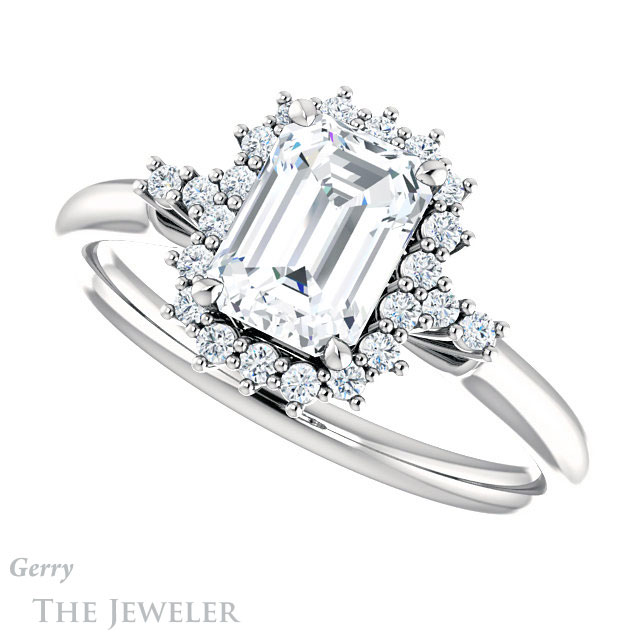 Emerald Cut Forever One Moissanite Engagement Ring #GTJ1285-emerald-fb-w 5 Emerald Cut Forever Brilliant Moissanite Engagement Ring #GTJ1285-emerald-fb-w
